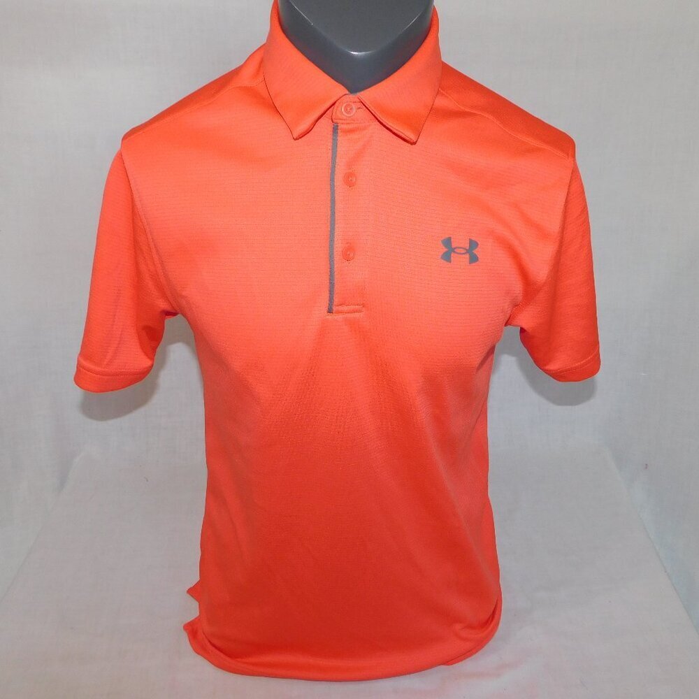 Under Armour UA Tech Shirt Racer Red Pitch Gray Orange Golf Polo Mens S